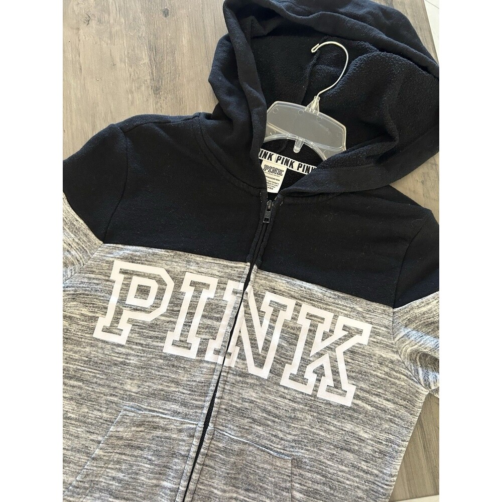 Victoria Secret "PINK" Black/Gray Zipper front Hoodie Size XS